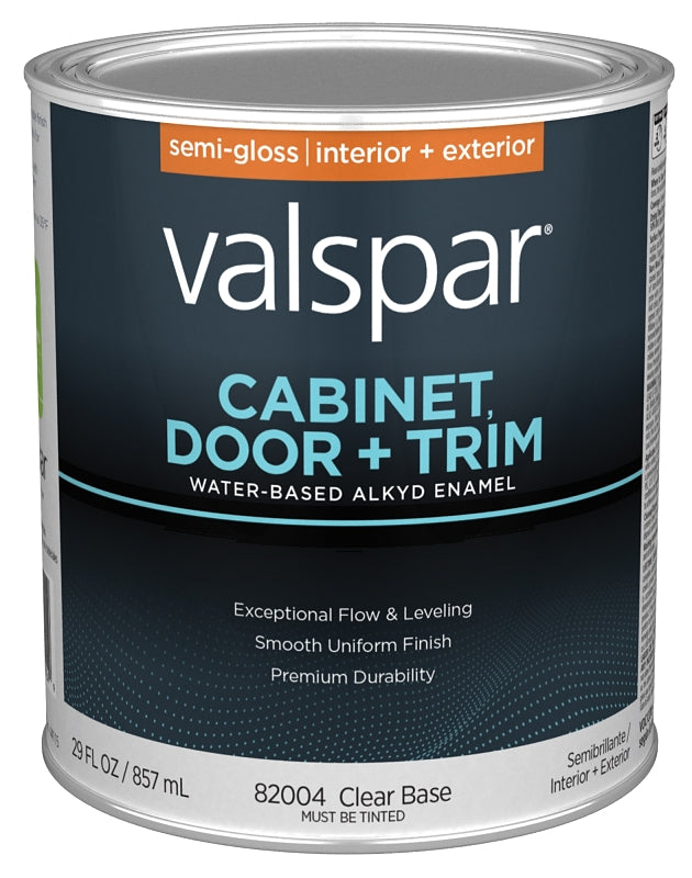 Valspar 8200 028.0082004.005 Cabinet, Door and Trim Paint Enamel, Water Base, Semi-Gloss Sheen, Clear Base, 1 qt