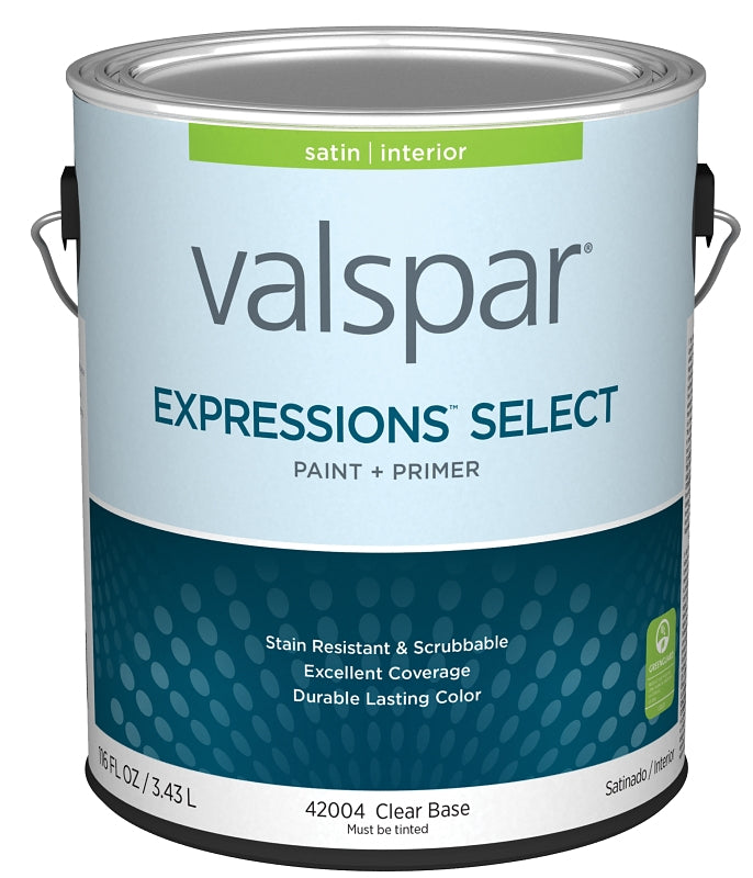 Valspar Expressions Select 4200 028.0042004.007 Latex Paint, Acrylic Base, Satin Sheen, Clear Base, 1 gal