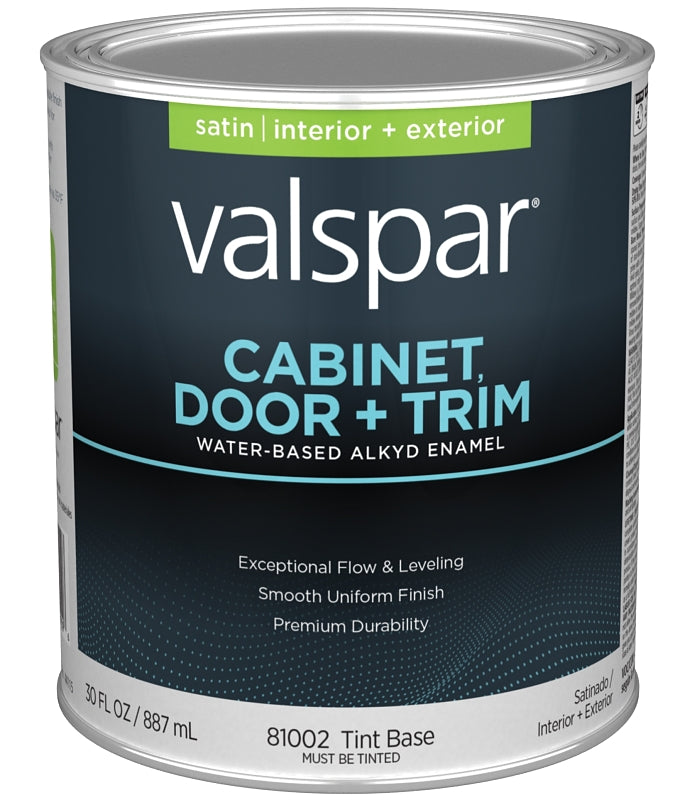 Valspar 8100 028.0081002.005 Cabinet, Door and Trim Paint Enamel, Water Base, Satin Sheen, Tint Base, 1 qt