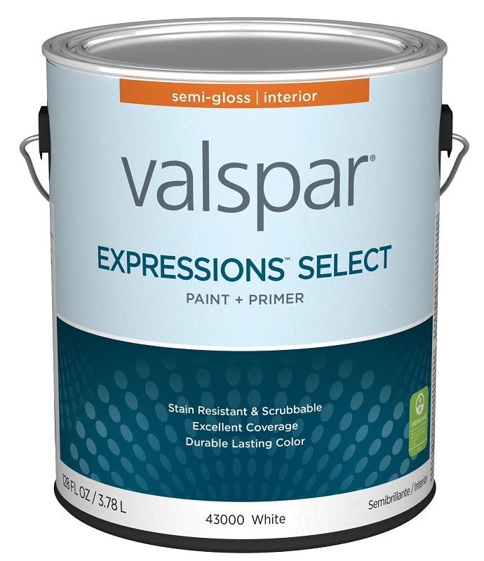 Valspar Expressions Select 4300 028.0043000.007 Latex Paint, Acrylic Base, Semi-Gloss, White Base, 1 gal