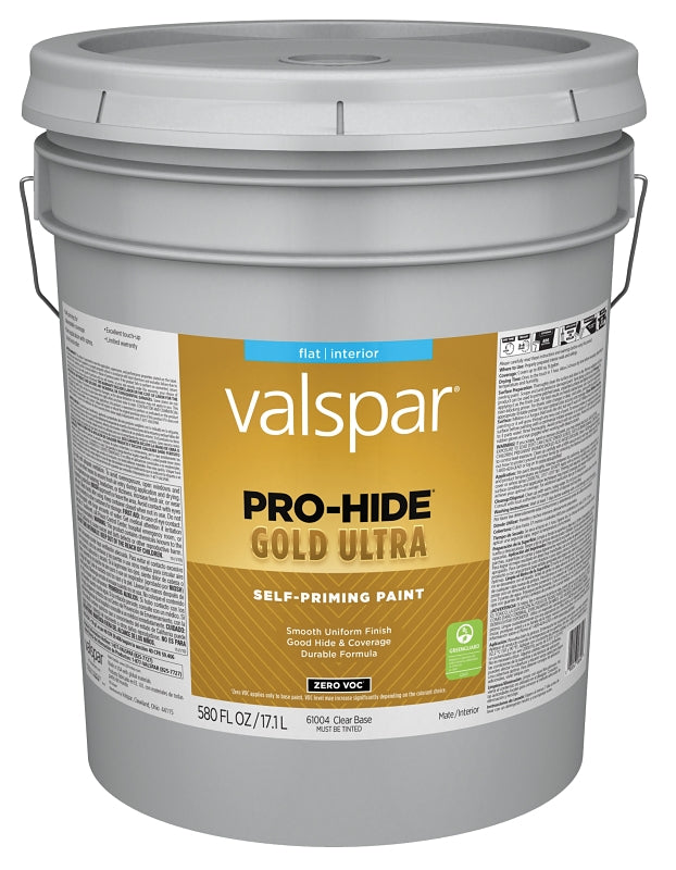 Valspar Pro-Hide Gold Ultra 6100 028.0061004.008 Latex Paint, Acrylic Base, Flat, Clear Base, 5 gal