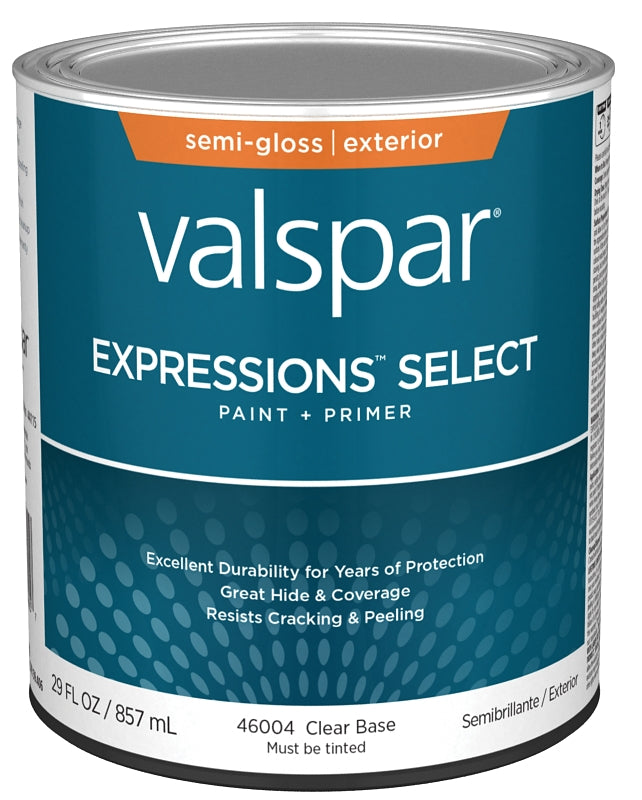 Valspar Expressions Select 4600 028.0046004.005 Latex Paint, Acrylic Base, Semi-Gloss, Clear Base, 1 qt