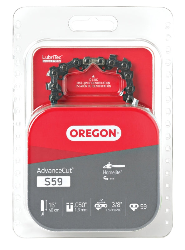 Oregon S59 Chainsaw Chain, 16 in L Bar, 0.05 Gauge, 3/8 in TPI/Pitch, 59-Link