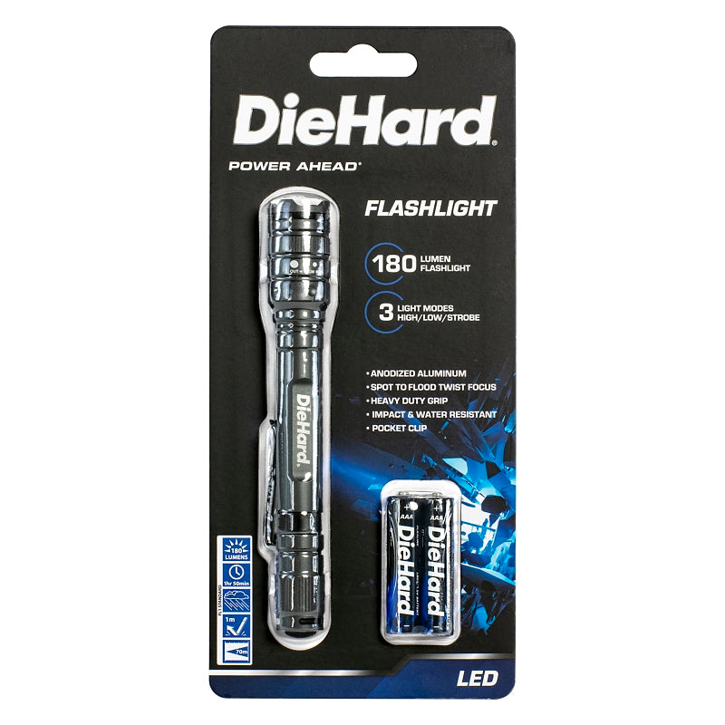 Dorcy 41-6648 Flashlight, AAA Battery, Alkaline Battery, 180, Flood Beam, 70 m Beam Distance, 1 hr 50 m Run Time, Silver