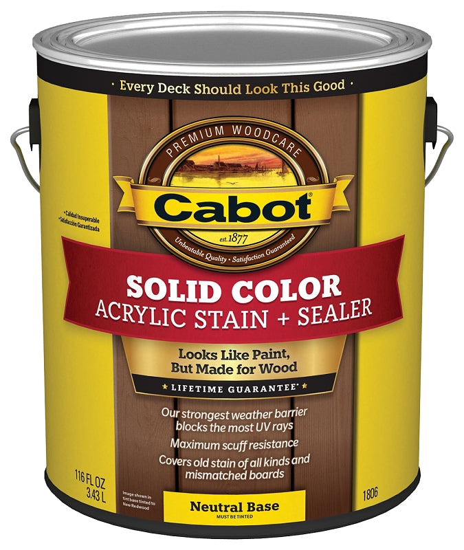 Cabot 140.0001806.007 Solid Stain, Low Luster, Neutral, Liquid, 1 gal