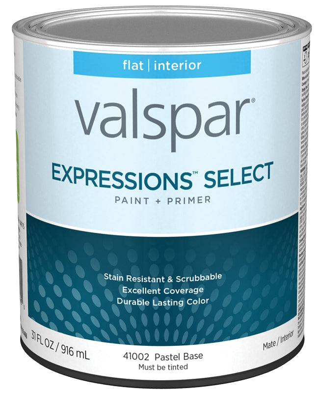 Valspar Expressions Select 4100 028.0041002.005 Latex Paint, Acrylic Base, Flat Sheen, Pastel Base, 1 qt