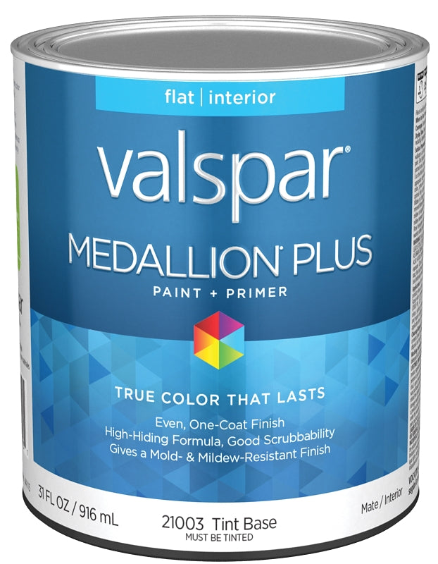 Valspar Medallion Plus 2100 028.0021003.005 Latex Paint, Acrylic Base, Flat Sheen, Tint Base, 1 qt, Plastic Can