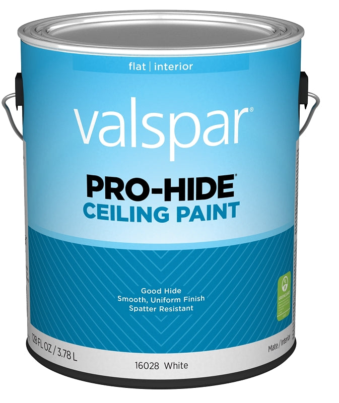 Valspar Pro-Hide 16028 028.0016028.007 Ceiling Paint, Flat, White, 1 gal, Metal Pail, Latex Base