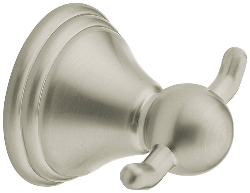 Moen Preston Series DN8403BN Robe Hook, 30 lb, 2-Hook, Zinc, Brushed Nickel, Screw Mounting