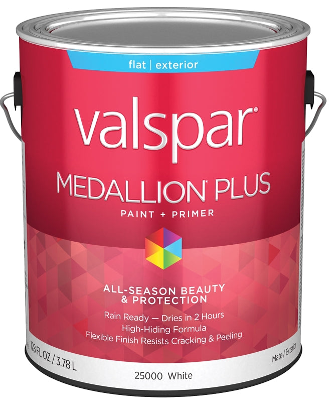 Valspar Medallion Plus 2500 028.0025000.007 Latex Paint, Acrylic Base, Flat Sheen, White Base, 1 gal, Plastic Can