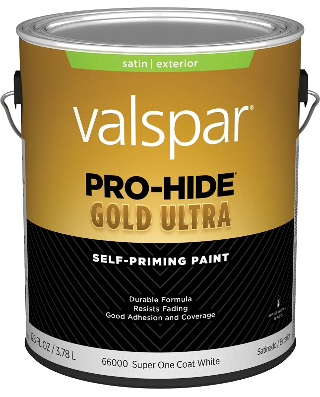 Valspar Pro-Hide Gold Ultra 6600 028.0066000.007 Latex Paint, Acrylic Base, Satin Sheen, Super One Coat White, 1 gal