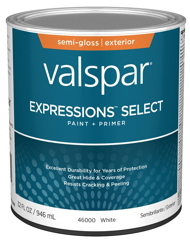 Valspar Expressions Select 4600 028.0046000.005 Latex Paint, Acrylic Base, Semi-Gloss, White Base, 1 qt