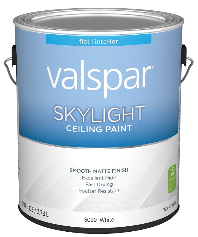 Valspar Skylight 5029 028.0015029.007 Ceiling Paint, Flat, White, 1 gal, Metal Pail, Latex Base