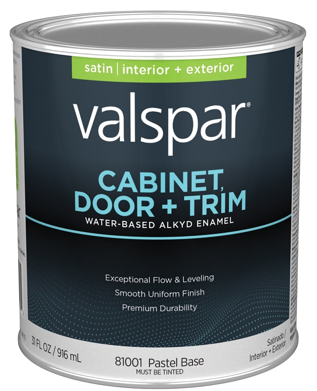 Valspar 8100 028.0081001.005 Cabinet, Door and Trim Paint Enamel, Water Base, Satin Sheen, Pastel Base, 1 qt