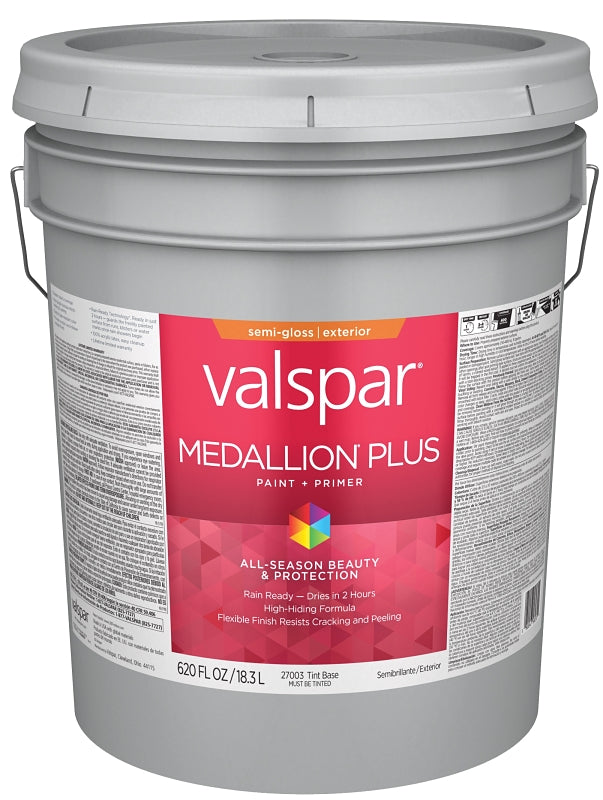 Valspar Medallion Plus 2600 028.0027003.008 Latex Paint, Acrylic Base, Semi-Gloss Sheen, Tint Base, 5 gal