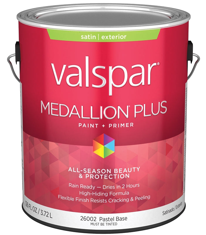 Valspar Medallion Plus 2600 028.0026002.007 Latex Paint, Acrylic Base, Satin Sheen, Pastel Base, 1 gal, Plastic Can