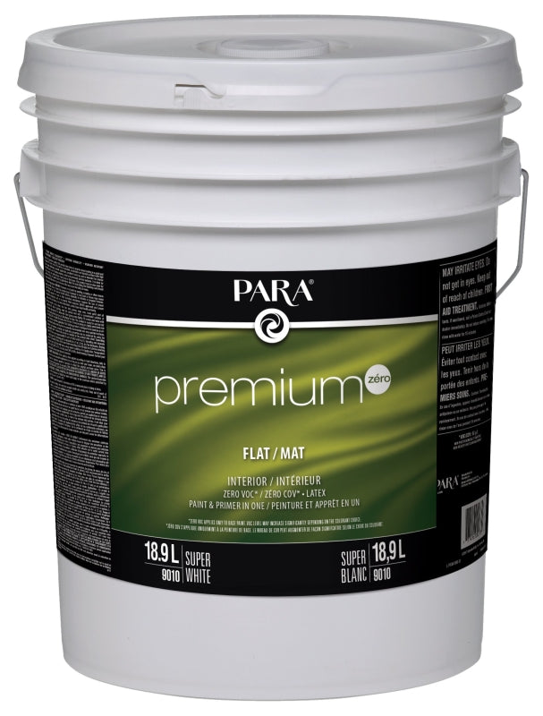 Para Premium Series 9010-20 Interior Paint, Solvent, Water, Flat, White, 5 gal, Pail, 400 to 450 sq-ft Coverage Area