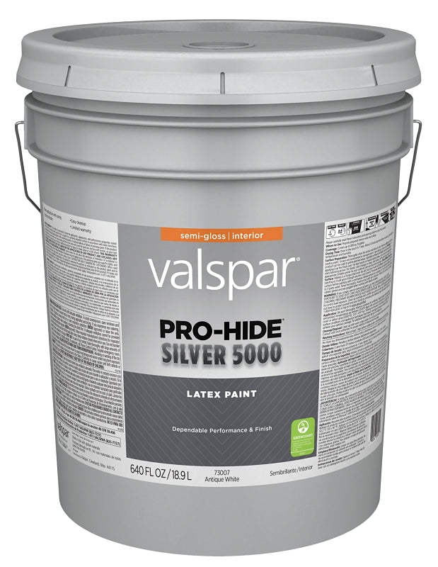 Pro-Hide Silver 5000 7300 028.0073007.008 Interior Paint, Semi-Gloss Sheen, Antique White, 5 gal, Plastic Pail