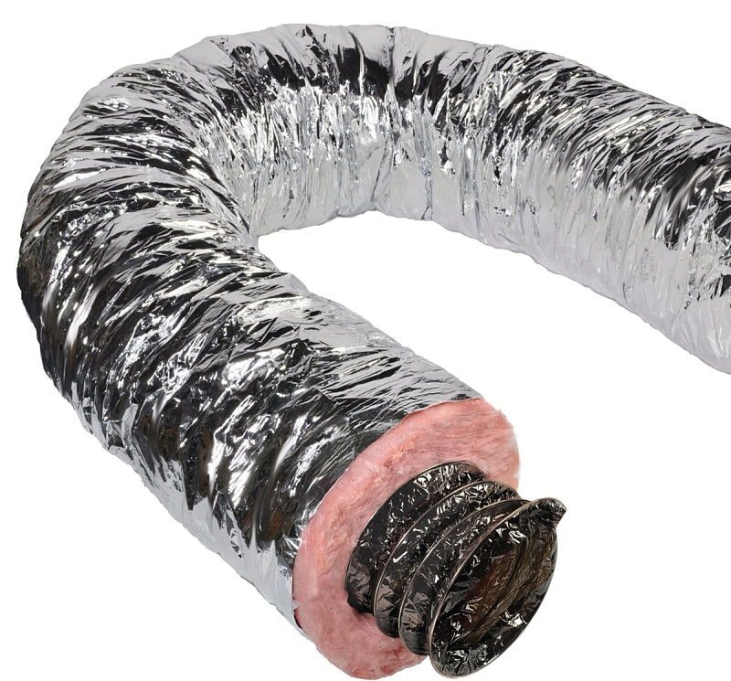 Master Flow F8IFD10X300 Insulated Flexible Duct, 10 in, 25 ft L, Fiberglass, Silver