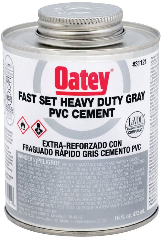 Oatey 31121 Solvent Cement, 16 oz Can, Liquid, Gray