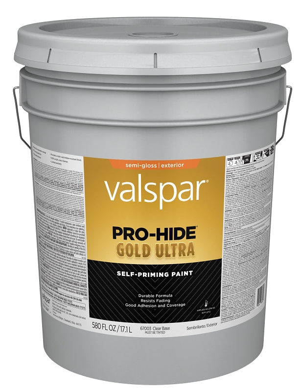 Valspar Pro-Hide Gold Ultra 6700 028.0067003.008 Latex Paint, Acrylic Base, Semi-Gloss Sheen, Clear Base, 5 gal