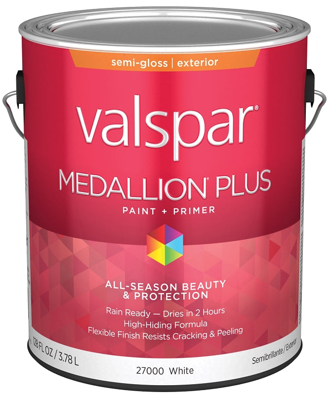 Valspar Medallion Plus 2600 028.0027000.007 Latex Paint, Acrylic Base, Semi-Gloss Sheen, White Base, 1 gal