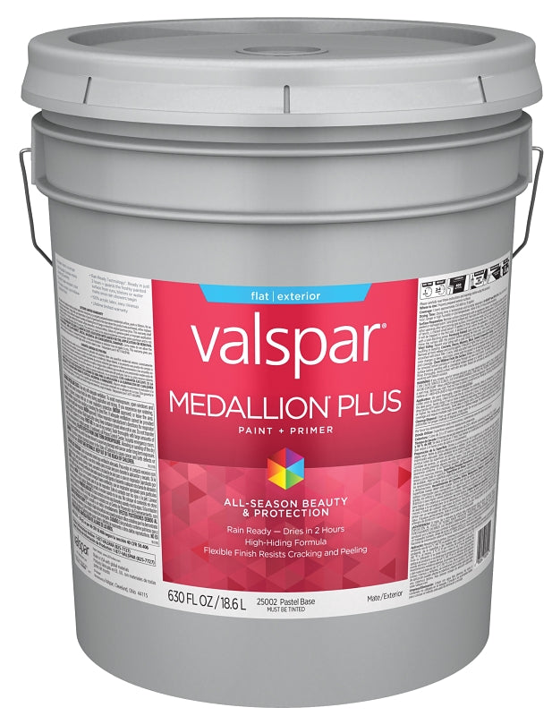 Valspar Medallion Plus 2500 028.0025002.008 Latex Paint, Acrylic Base, Flat Sheen, Pastel Base, 5 gal, Plastic Pail