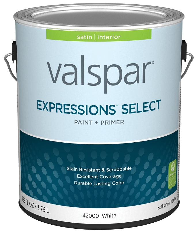 Valspar Expressions Select 4200 028.0042000.007 Latex Paint, Acrylic Base, Satin Sheen, White Base, 1 gal