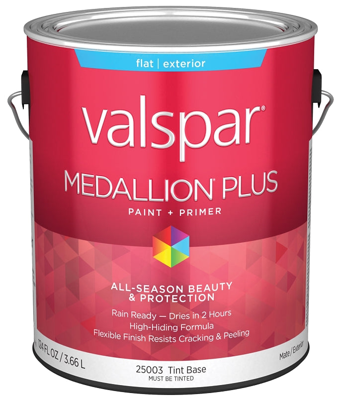 Valspar Medallion Plus 2500 028.0025003.007 Latex Paint, Acrylic Base, Flat Sheen, Tint Base, 1 gal, Plastic Can