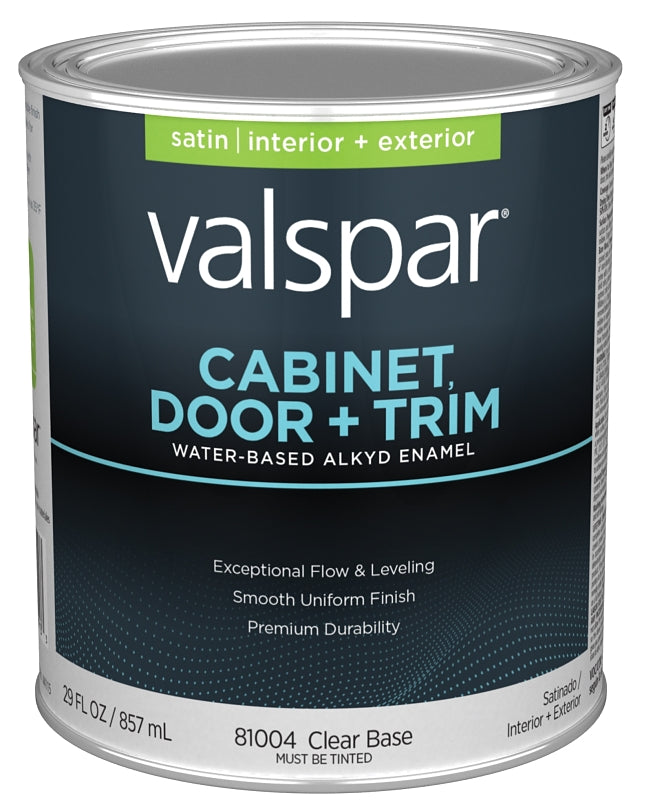 Valspar 8100 028.0081004.005 Cabinet, Door and Trim Paint Enamel, Water Base, Satin Sheen, Clear Base, 1 qt