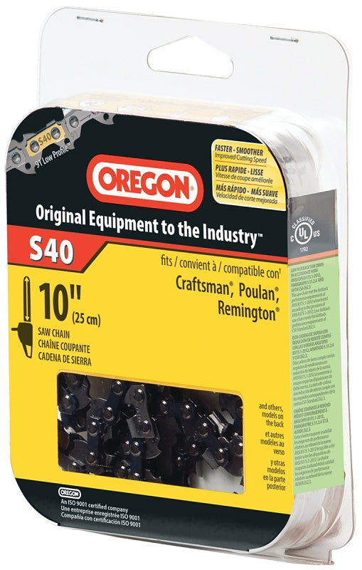 Oregon S40 Chainsaw Chain, 10 in L Bar, 3/8 in TPI/Pitch, 40-Link