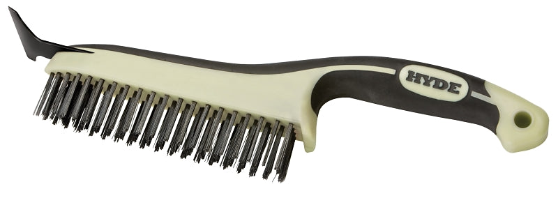 Hyde MAXXGRIP PRO 46834 Wire Brush with Scraper, 6 in L Brush, 1 in W Brush, HCS Bristle, 1-1/8 in L Trim