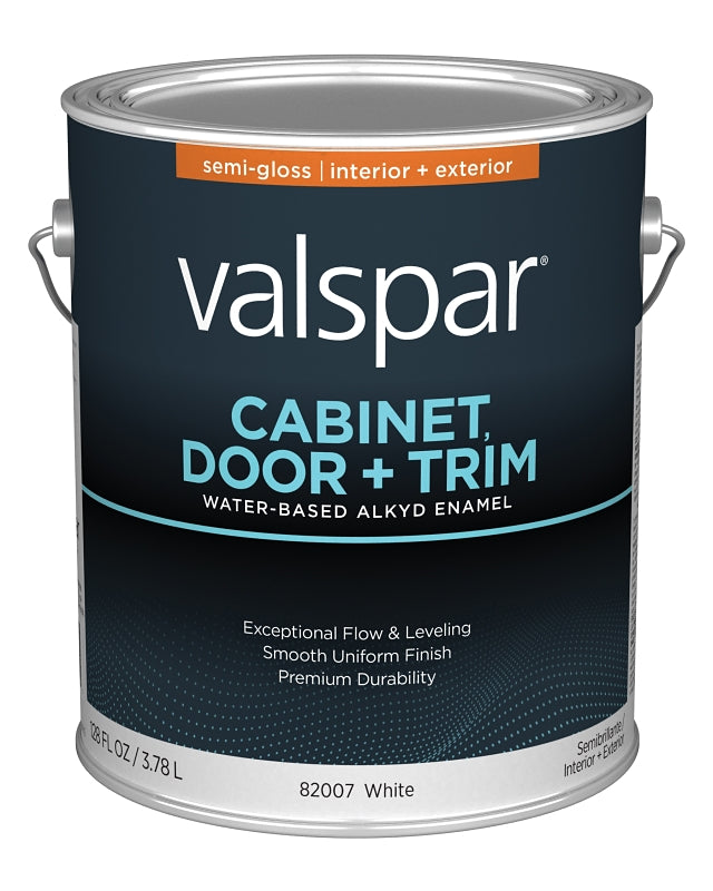 Valspar 8200 028.0082007.007 Cabinet, Door and Trim Paint Enamel, Water Base, Semi-Gloss Sheen, White Base, 1 gal