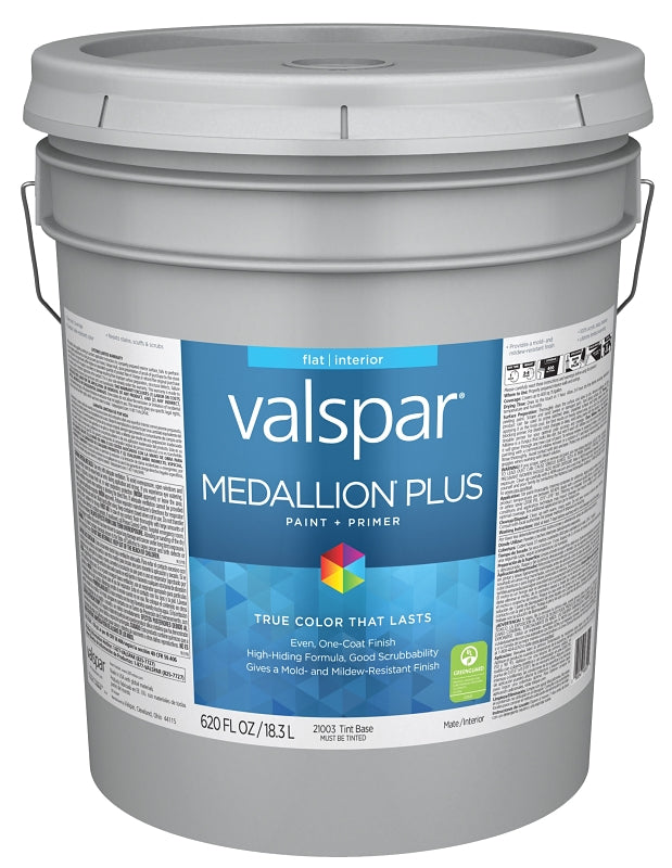 Valspar Medallion Plus 2100 028.0021003.008 Latex Paint, Acrylic Base, Flat Sheen, Tint Base, 5 gal, Plastic Pail