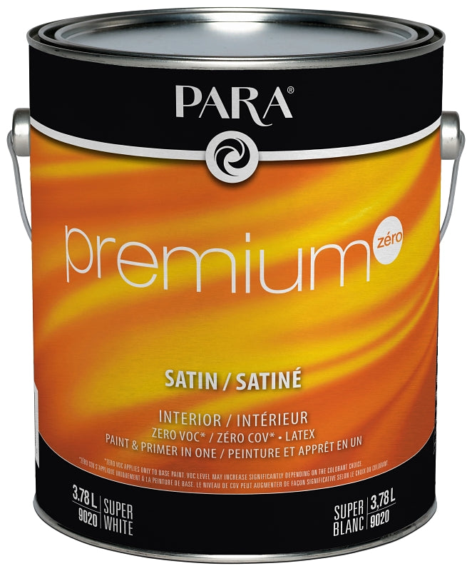 Para Premium Series 9020-16 Interior Paint, Solvent, Water, Satin, White, 1 gal, 450 to 500 sq-ft Coverage Area