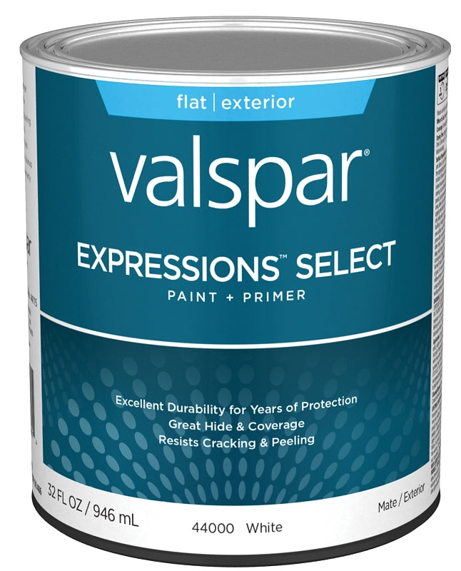 Valspar Expressions Select 4400 028.0044000.005 Latex Paint, Acrylic Base, Flat Sheen, White Base, 1 qt