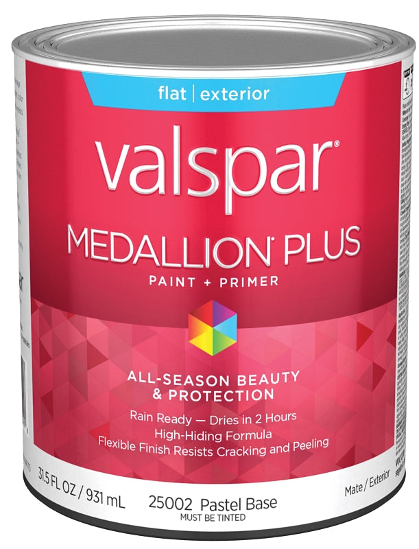 Valspar Medallion Plus 2500 028.0025002.005 Latex Paint, Acrylic Base, Flat Sheen, Pastel Base, 1 qt, Plastic Can