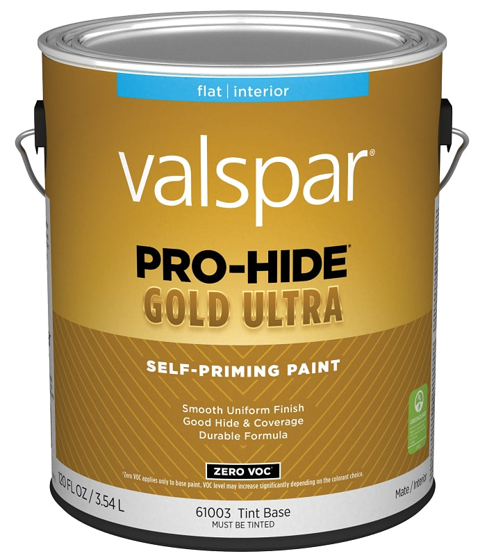 Valspar Pro-Hide Gold Ultra 6100 028.0061003.007 Latex Paint, Acrylic Base, Flat Sheen, Tint White, 1 gal