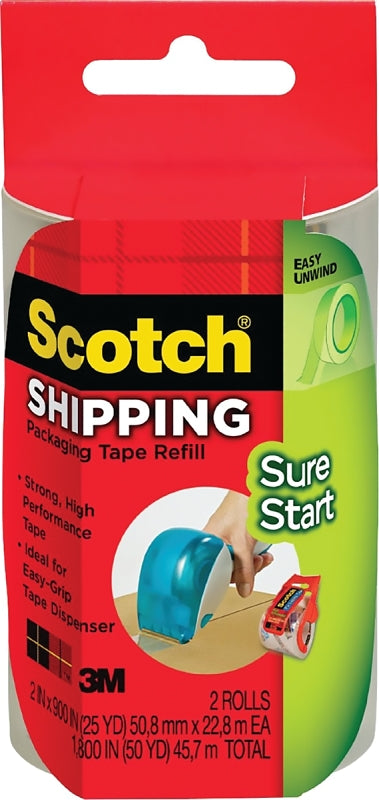 Scotch DP-1000-RR-2 Packaging Tape, 22.8 m L, 48 mm W, Clear