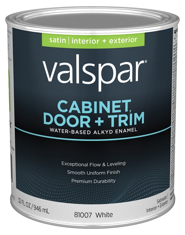 Valspar 8100 028.0081007.007 Cabinet, Door and Trim Paint Enamel, Water Base, Satin Sheen, White Base, 1 gal