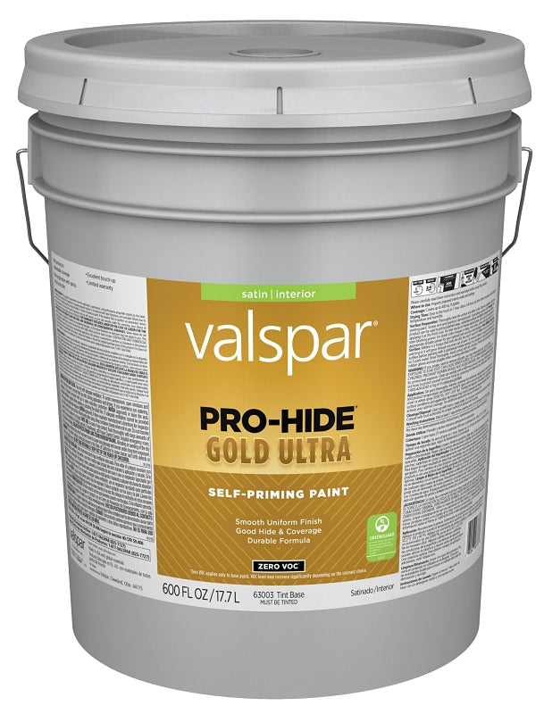 Valspar Pro-Hide Gold Ultra 6300 028.0063003.008 Latex Paint, Acrylic Base, Satin, Tint White, 5 gal