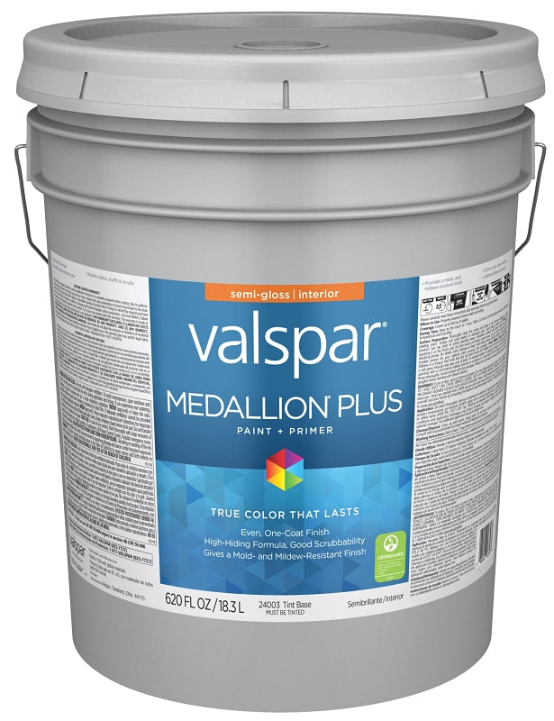 Valspar Medallion Plus 2700 028.0024003.008 Latex Paint, Acrylic Base, Semi-Gloss Sheen, Tint Base, 5 gal