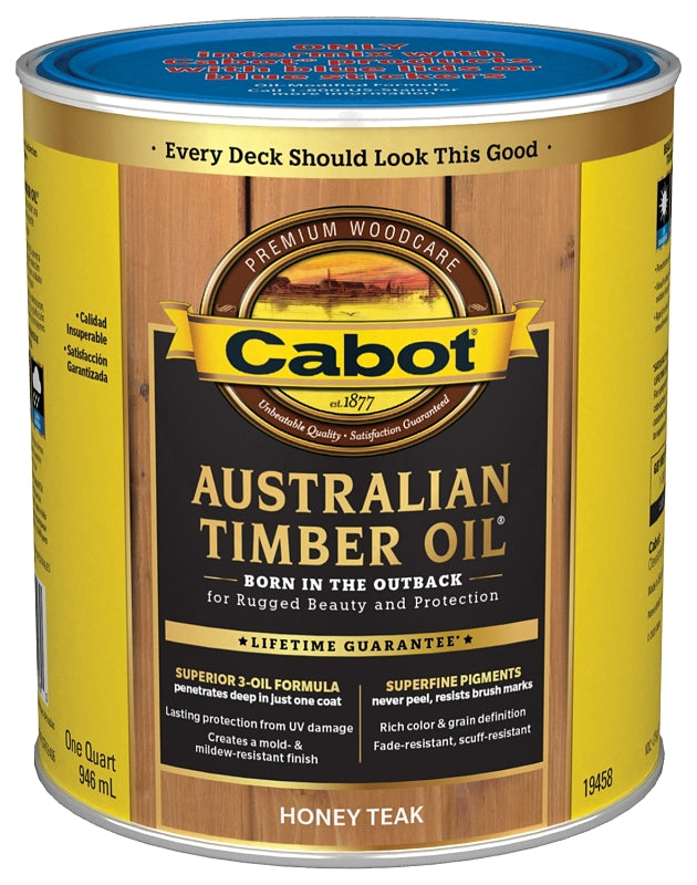 Cabot 140.0019458.005 Australian Timber Oil, Honey Teak, Liquid, 1 qt, Can