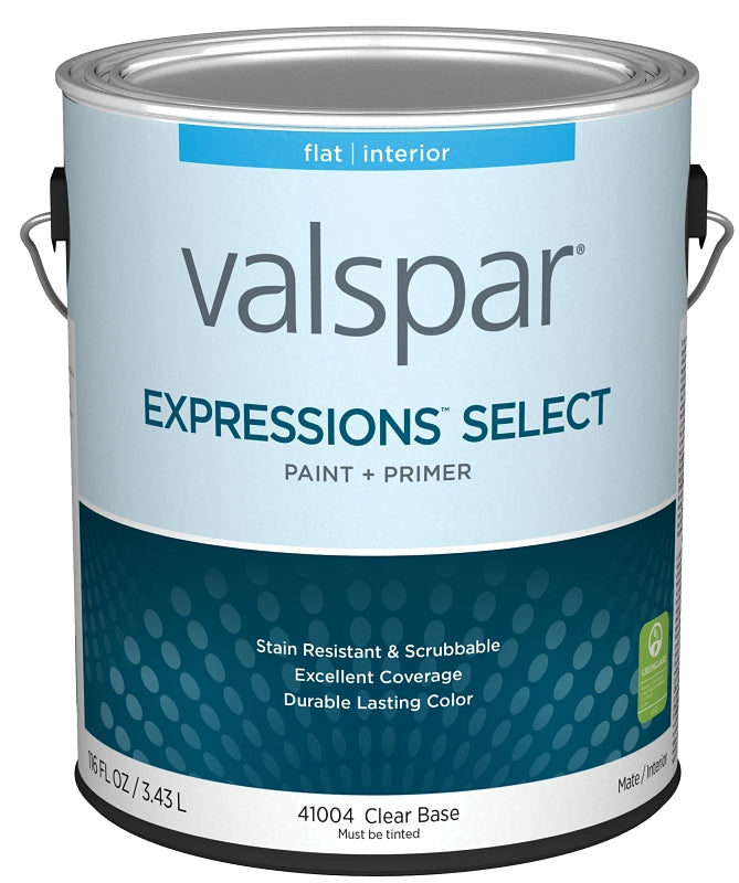 Valspar Expressions Select 4100 028.0041004.007 Latex Paint, Acrylic Base, Flat Sheen, Clear Base, 1 gal