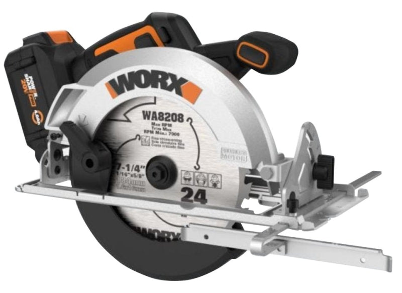 WORX WX520L Cordless Circular Saw with Brushless Motor, Battery Included, 20 V, 4 Ah, 7-1/4 in Dia Blade