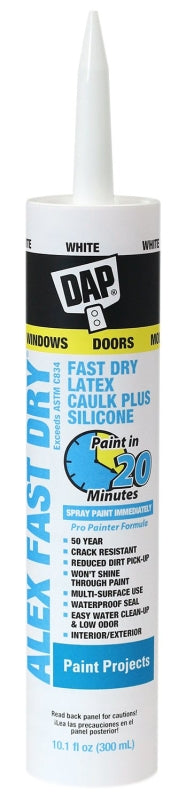 DAP FAST DRY 18425 Acrylic Latex Caulk, White, 24 hr Curing, 10.1 fl-oz, Cartridge