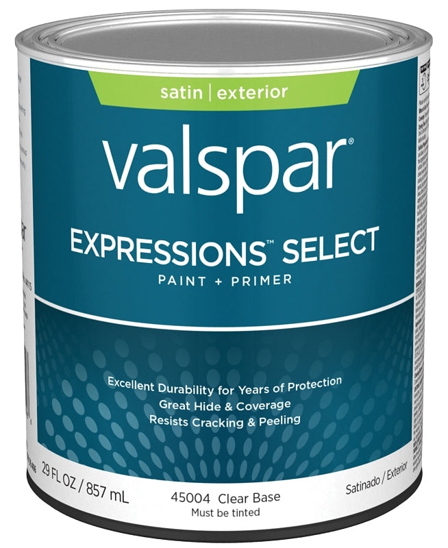 Valspar Expressions Select 4500 028.0045004.005 Latex Paint, Acrylic Base, Satin Sheen, Clear Base, 1 qt