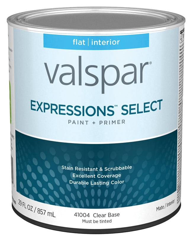 Valspar Expressions Select 4100 028.0041004.005 Latex Paint, Acrylic Base, Flat, Clear Base, 1 qt