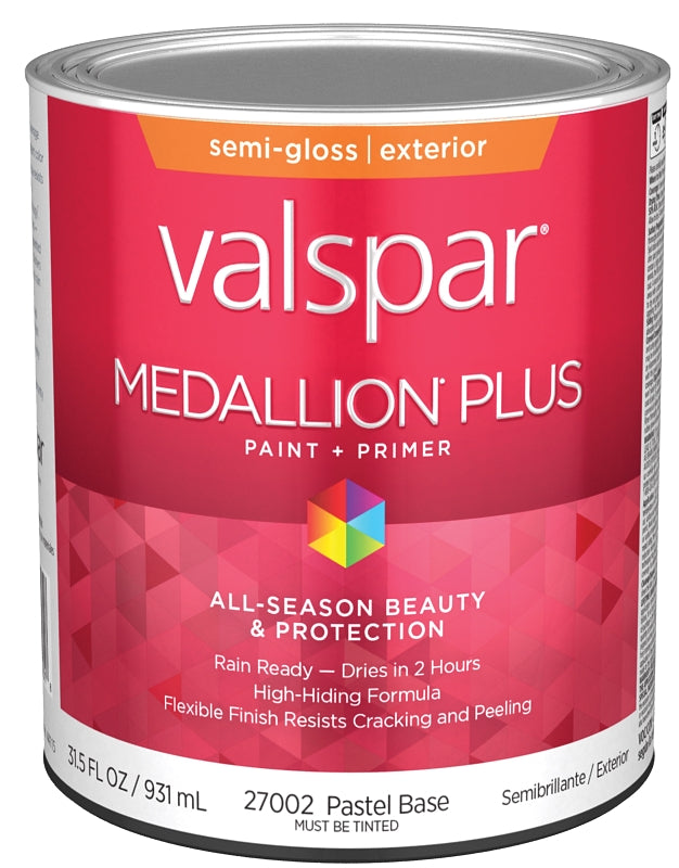 Valspar Medallion Plus 2600 028.0027002.005 Latex Paint, Acrylic Base, Semi-Gloss Sheen, Pastel Base, 1 qt