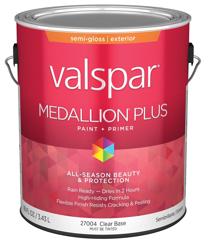 Valspar Medallion Plus 2600 028.0027004.007 Latex Paint, Acrylic Base, Semi-Gloss Sheen, Clear Base, 1 gal